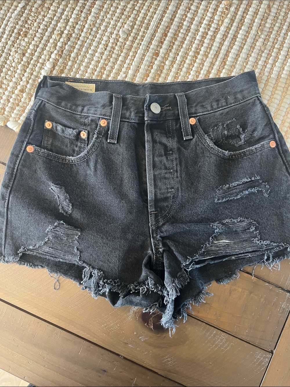 Levi's Black Ripped Frayed Hem Denim Cutoff Shorts